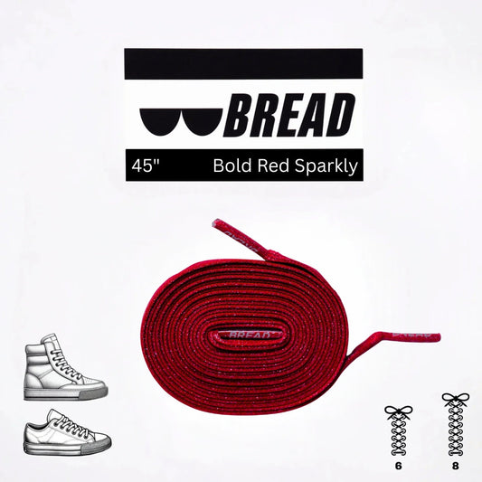 Bold red elastic shoelace by Bread, featuring stretchy, durable design ideal for casual and athletic footwear.