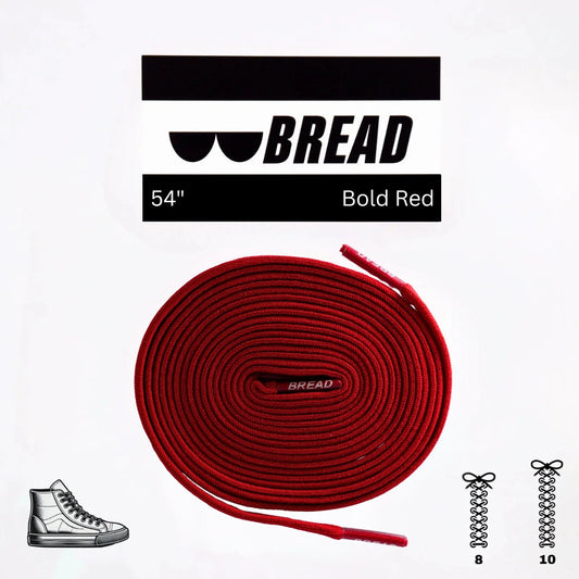 Red elastic shoelace from Bread, designed for easy slip-on and secure fit on sneakers or casual shoes.
