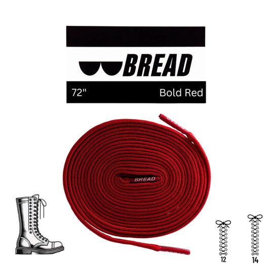 Bold red elastic shoelace from Bread, flexible and stylish for easy lacing and secure fit.