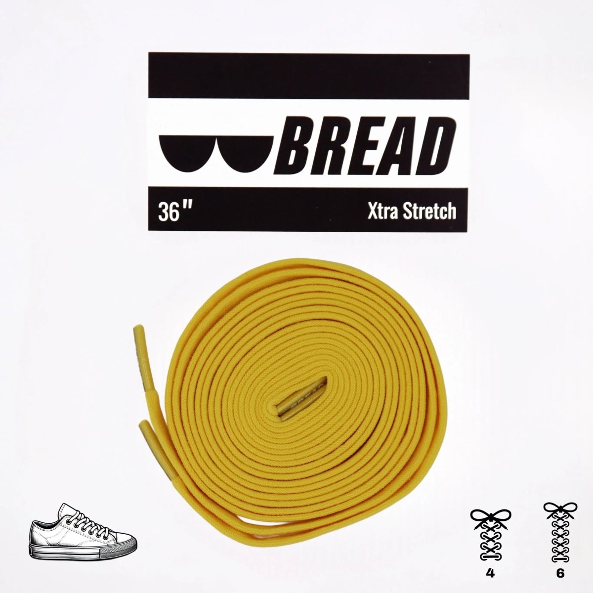 Elastic shoelace in vibrant yellow from Bread, designed for easy slip-on comfort and secure fit.