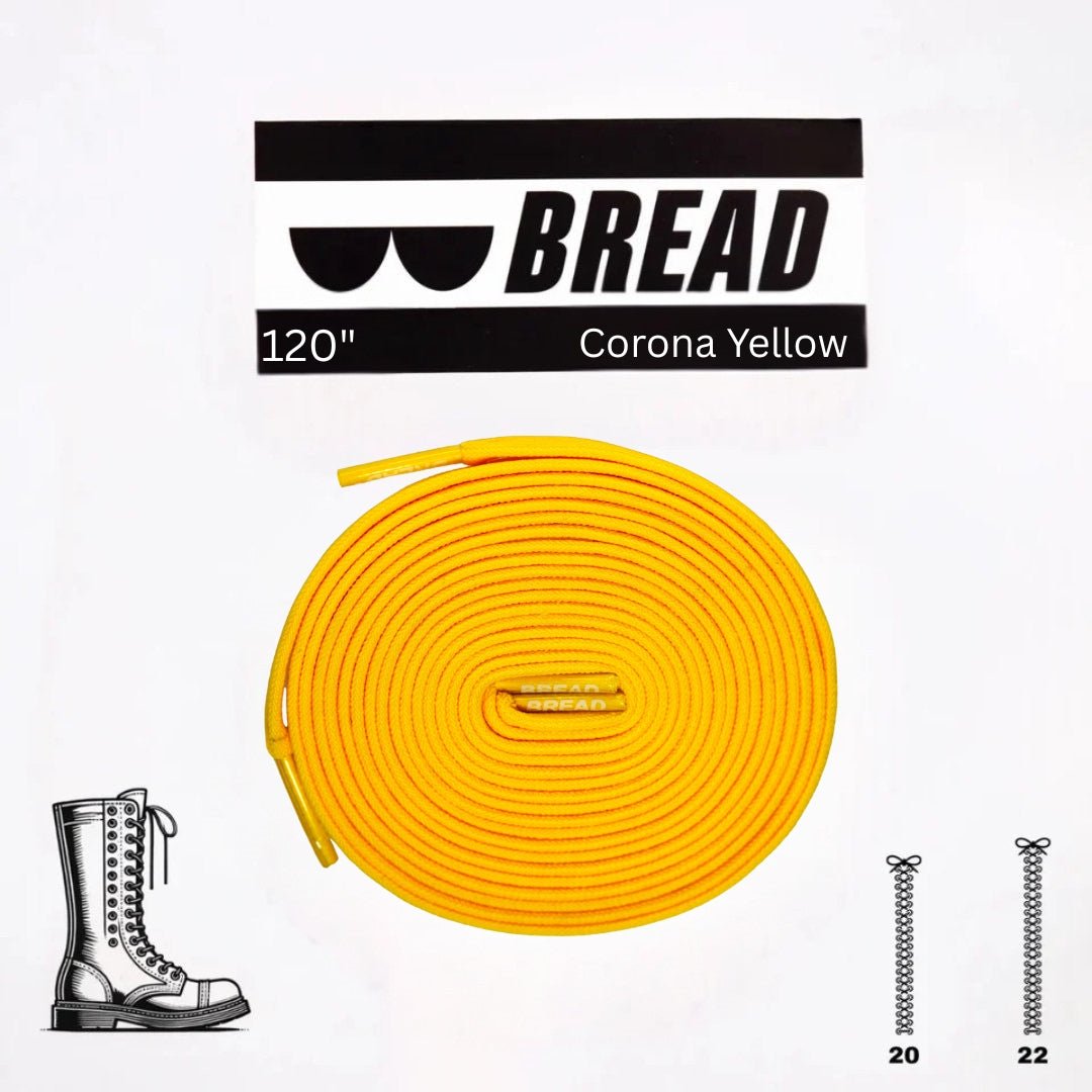 Yellow elastic shoelace by Bread, suitable for sneakers and casual shoes, shown in a close-up image.