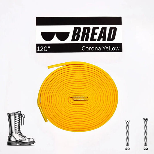 Yellow elastic shoelace by Bread, suitable for sneakers and casual shoes, shown in a close-up image.
