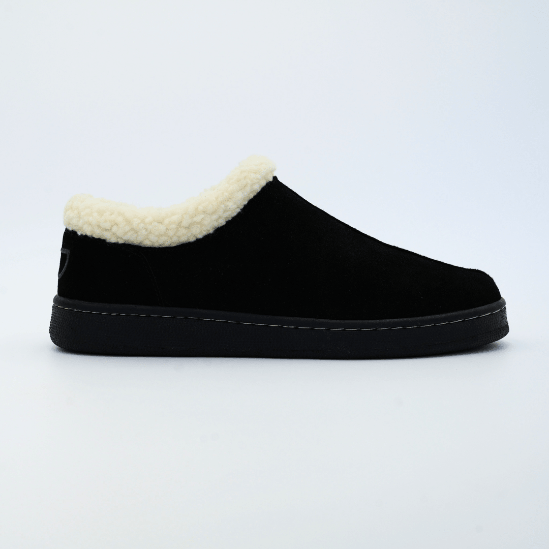 Cozy women's suede slippers from Bread's Ashton Edition, featuring soft, plush lining and stylish slip-on design.