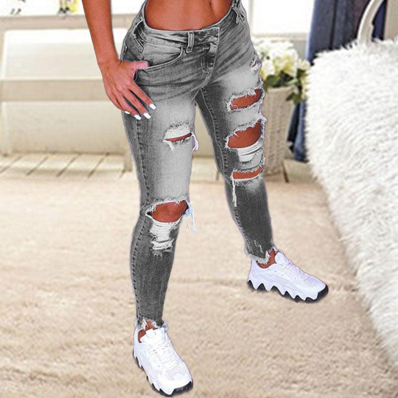 Brushed Stretch Denim Cargo Pants Pencil Pants Denim Women's Pencil Pants - MANDOTOS