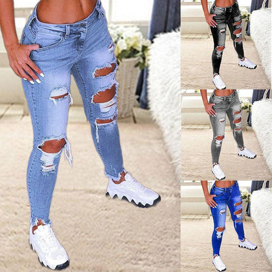 Brushed Stretch Denim Cargo Pants Pencil Pants Denim Women's Pencil Pants - MANDOTOS