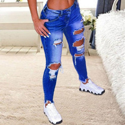Brushed Stretch Denim Cargo Pants Pencil Pants Denim Women's Pencil Pants - MANDOTOS