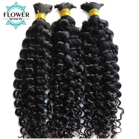 Bulk Human Hair For Braiding Wholesale Burmese Boho Braids Human Hair Extensions No Weft Double Drawn Curly Hair Bulk 3Bundles - MANDOTOS