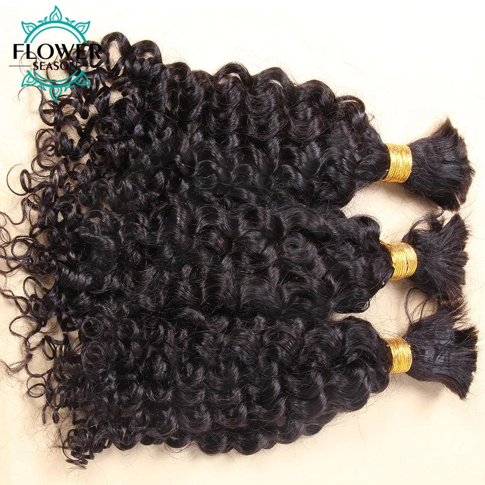 Bulk Human Hair For Braiding Wholesale Burmese Boho Braids Human Hair Extensions No Weft Double Drawn Curly Hair Bulk 3Bundles - MANDOTOS