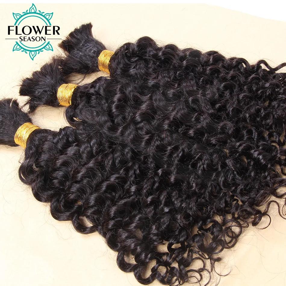 Bulk Human Hair For Braiding Wholesale Burmese Boho Braids Human Hair Extensions No Weft Double Drawn Curly Hair Bulk 3Bundles - MANDOTOS