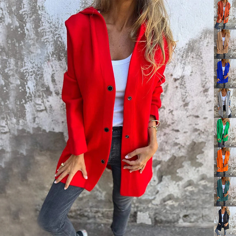 Casual Hooded Single-Breasted Cardigan Fashion Loose Solid Color Jacket Spring And Autumn Women's Clothing - MANDOTOS