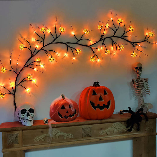 Halloween LED Willow Vine String Light Cool Cartoon Bat Pumpkin Decoration For Indoor Outdoor Party House Decor - MANDOTOS
