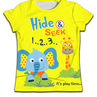Children's boy T-shirt by Ancient Energy featuring a soft fabric and a cute cat cartoon pattern on a casual style.