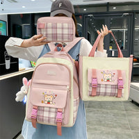 Ancient Energy large capacity plaid three-piece school backpack set with junior high and elementary school design, suitable for students.