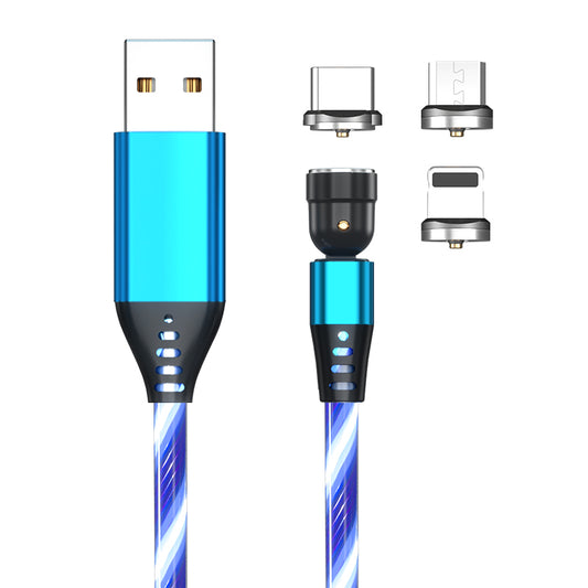 Ancient Energy 540 Rotate Luminous Magnetic Micro USB and Type C charging cable with LED light for fast mobile phone charging.