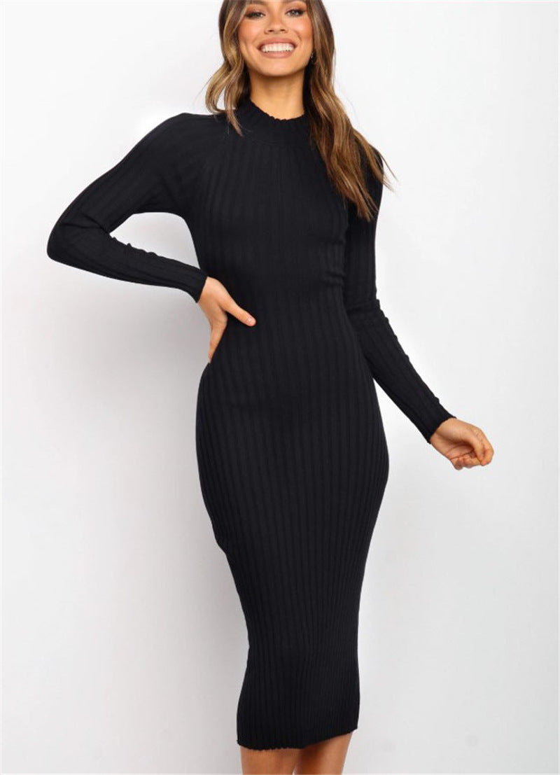 New Style Women's Suits Sweater Dresses Women's Solid Color Backless Bow Tight Dresses - MANDOTOS