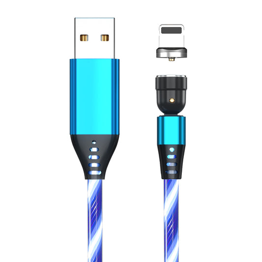 Ancient Energy 540 Rotate Luminous Magnetic Micro USB and Type C charging cable with fast 3A charging for smartphones and iPhones.