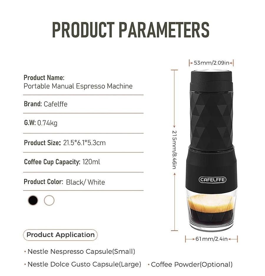 Cafelffe 3 In1 Portable Coffee Machine Hot/Cold Water Manual Espresso Maker For Capsule & Ground Hand Press Brewer hiking Travel - MANDOTOS