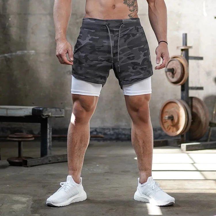 Camo Running Shorts Men Gym Sports Shorts 2 In 1 Quick Dry Workout Training Gym Fitness Jogging Short Pants Summer Men Shorts - MANDOTOS