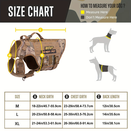 No Pull Tactical Dog Harness - Adjustable Molle Vest with Hook & Loop Panels, Handle for Training Walking Hunting Work Dogs - MANDOTOS