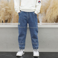 Boys' spring and autumn jeans by Ancient Energy, featuring a casual fit and classic denim style for seasonal wear.
