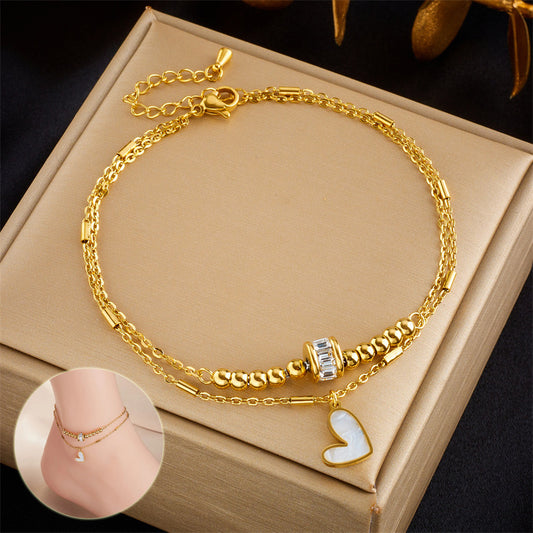 Fashion Jewelry Boho Classic Love Heart Ankle Chain Double Layer Chain Bracelet Anklet Charm Tassel Leg Chain On Foot Chain Women Party Jewelry Accessories - MANDOTOS