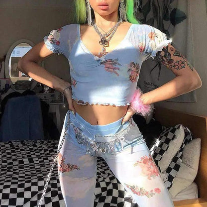 Cherub V-Neck Cropped Tee - MANDOTOS