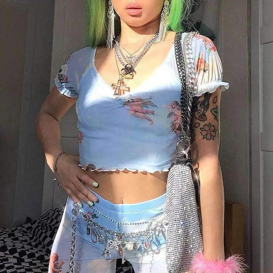 Cherub V-Neck Cropped Tee - MANDOTOS