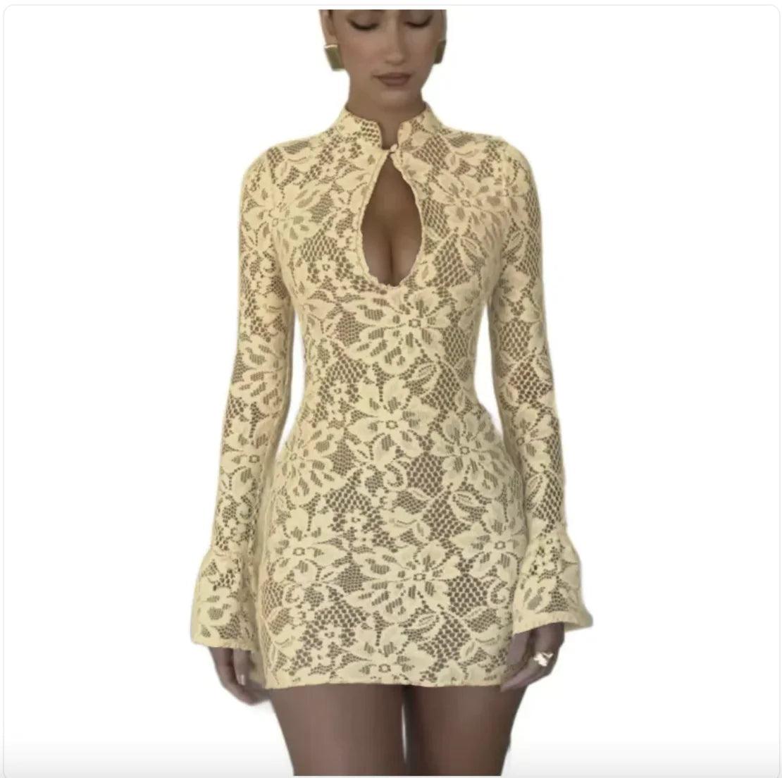 Chic Hollow-Out Bell Sleeve Dress - MANDOTOS