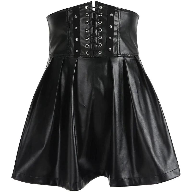 Chic Leather Lace-Up Skirt - MANDOTOS