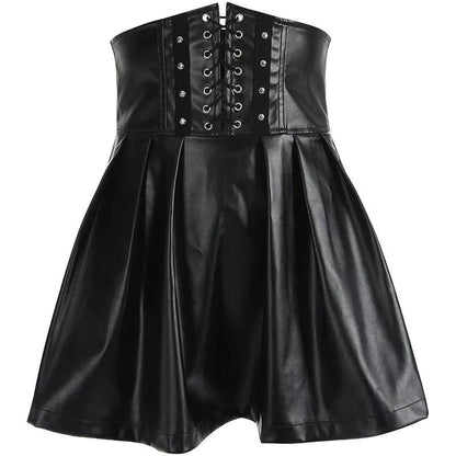 Chic Leather Lace-Up Skirt - MANDOTOS