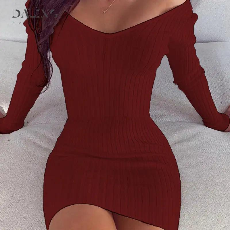 Chic Off-Shoulder Knit Dresses - MANDOTOS