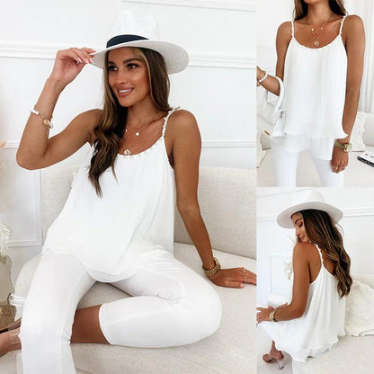 Chic Pearl Pleated Tank Top - MANDOTOS