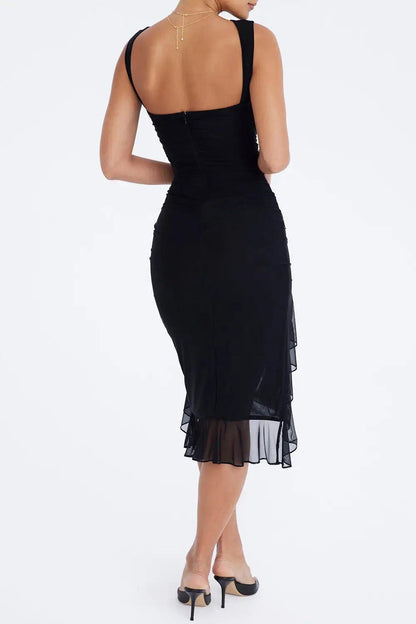 Chic Ruffled Elegance Midi Dress - MANDOTOS