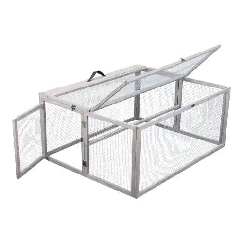 Compact Grey Rabbit Hutch with Folding Runway - MANDOTOS