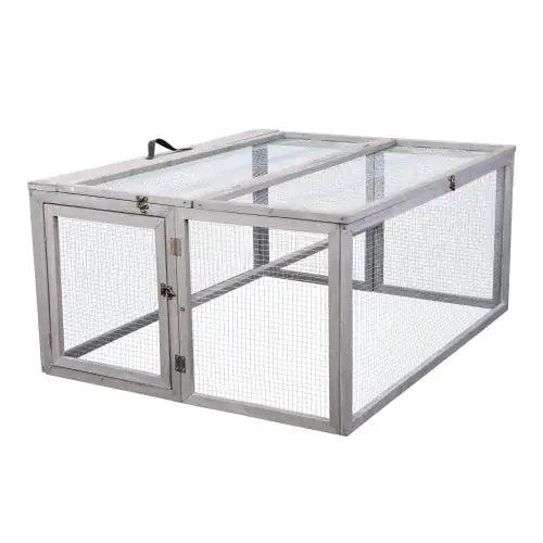Compact Grey Rabbit Hutch with Folding Runway - MANDOTOS