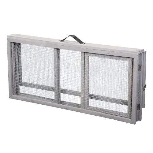 Compact Grey Rabbit Hutch with Folding Runway - MANDOTOS