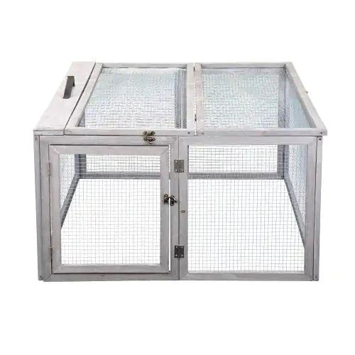 Compact Grey Rabbit Hutch with Folding Runway - MANDOTOS