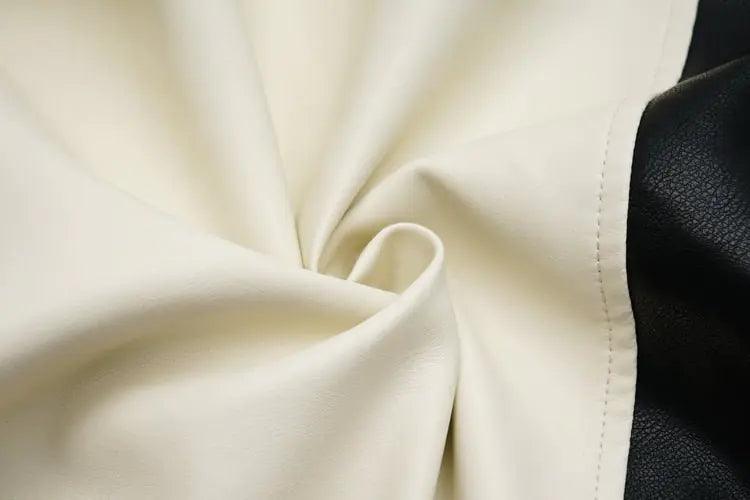 Contrast Vegan Leather Jacket - MANDOTOS