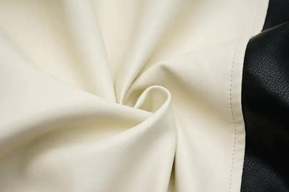 Contrast Vegan Leather Jacket - MANDOTOS