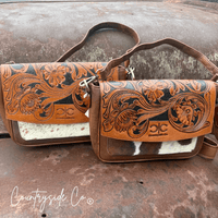 Grace Tooled Leather Purse by Countryside Co. featuring intricate tooling and classic design, displayed front view.