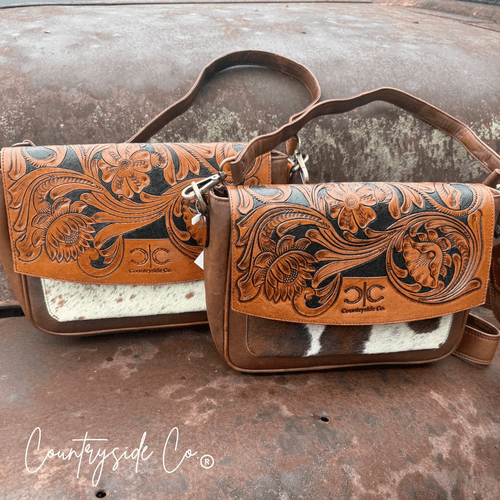 Grace Tooled Leather Purse by Countryside Co. featuring intricate tooling and classic design, displayed front view.