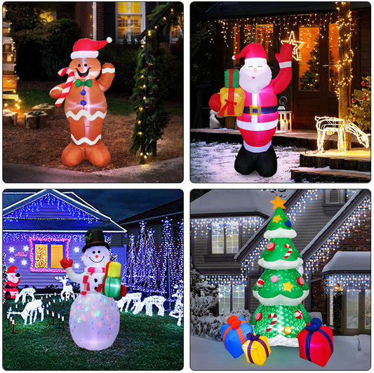 Christmas LED Lights Glowing Santa Tree Snowman Inflatable Doll Outdoor Yard Garden Decor - MANDOTOS