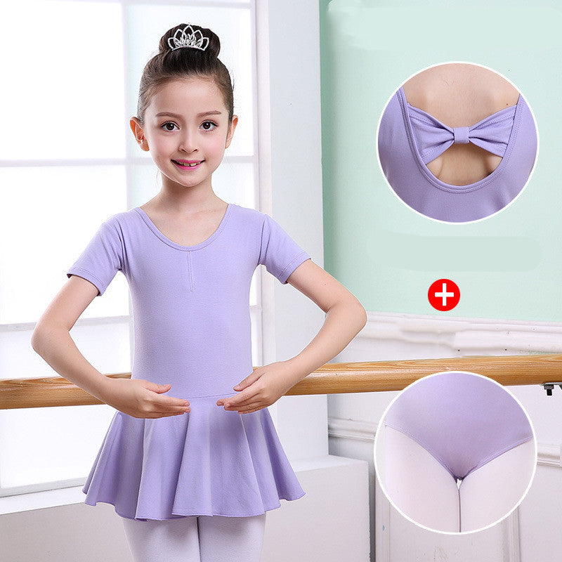 Children's girls' dance practice clothes featuring a short-sleeved tutu from Ancient Energy, suitable for young dancers.