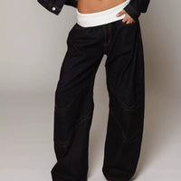 Loose-fitting straight-leg jeans with pockets from Ancient Energy, casual street-style trousers for women's fashion.