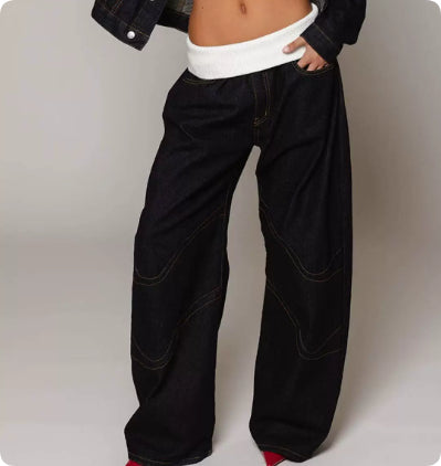 Loose-fitting straight-leg jeans with pockets from Ancient Energy, casual street-style trousers for women's fashion.