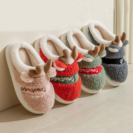 Christmas Shoes Winter Home Slippers Elk Soft Cozy Bedroom Slipper Slip On House Shoes - MANDOTOS