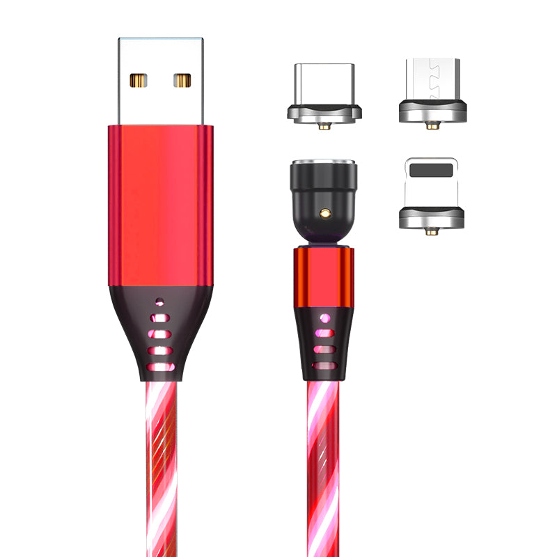 Ancient Energy 540 Rotate Luminous Magnetic Micro USB and Type C charging cable with fast 3A charging for smartphones.