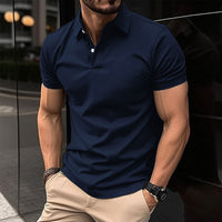Summer Short Sleeve Polo Shirt Men Solid Color Button Lapel Button Top - MANDOTOS