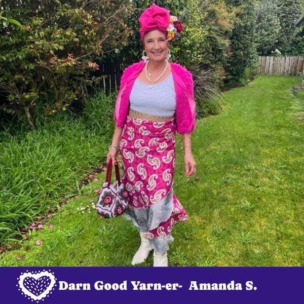 Colorful sari wrap skirt by Darn Good Yarn, featuring vibrant fabric and a stylish wrap design for a boho-chic look.
