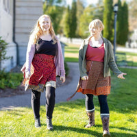 Colorful sari wrap skirt by Darn Good Yarn featuring vibrant fabric and traditional wrap design for bohemian style.
